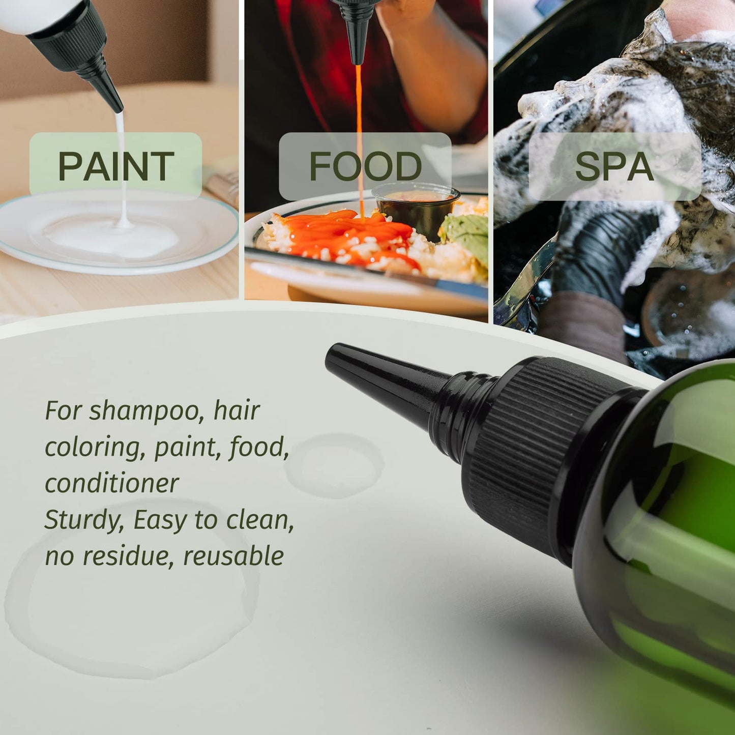 Tekson Hair Color Applicator Bottles, 5 Pack Refillable Squeeze Bottle, Empty Plastic Twist Top Cap Bottles (3.4 OZ, Green)