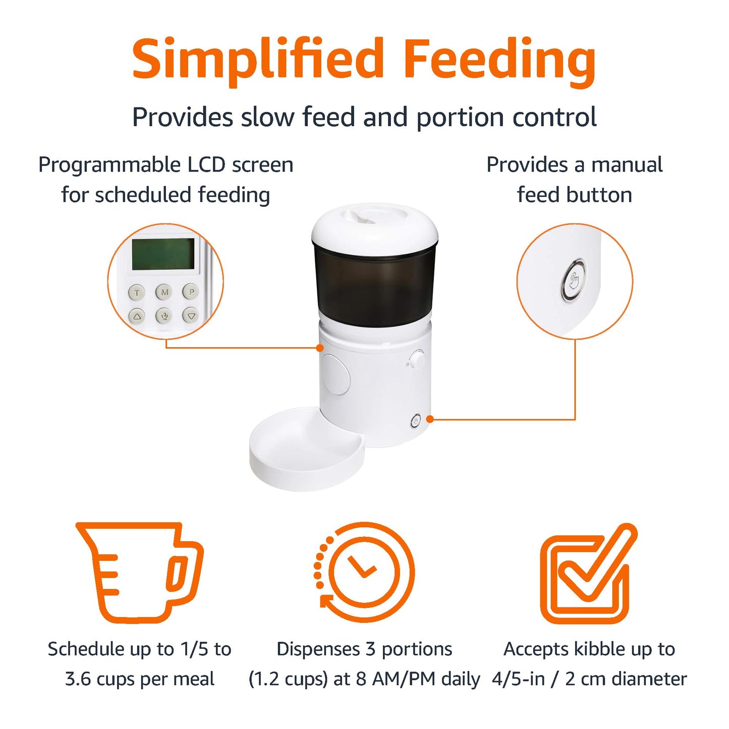 Amazon Basics Automatic Feeder for Cats and Dogs with Speed & Portion Control, 4L Capacity, White