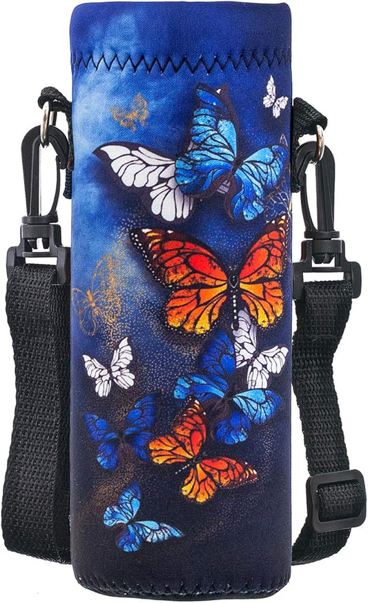 Water Bottle Sling Case Bag Carrier Holder - 500ML 750ML 1000ML Neoprene Water Bottle Sleeve Cooler Cover Pouch with Adjustable Shoulder Strap for Men Women Travel Camping Walking Hiking Running