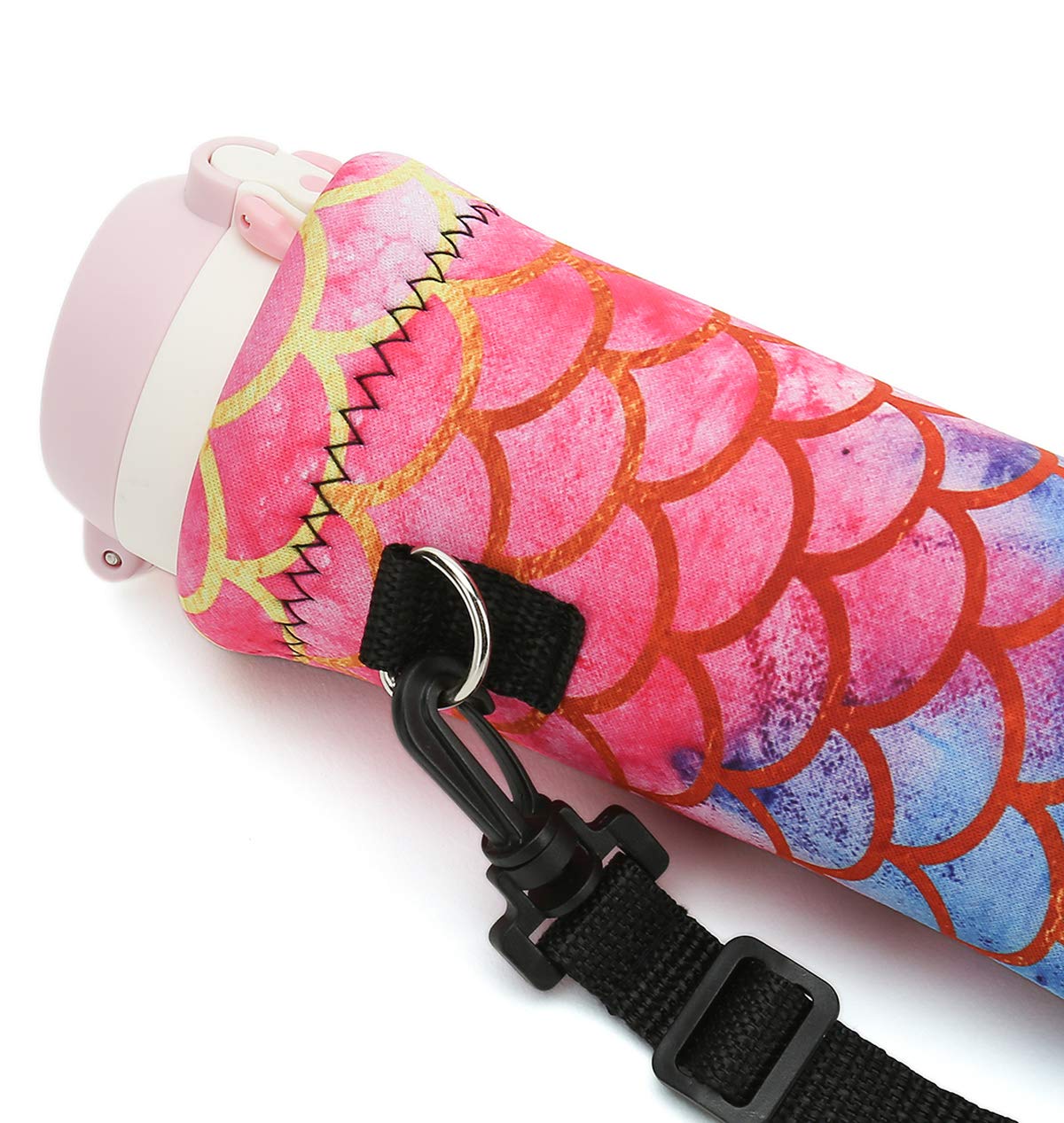 RICHEN Neoprene Water Bottle Carrier Bag with Adjustable Shoulder Strap,Insulated Water Bottle Cover for 500ml/16oz Stainless Steel/Glass/Plastic Bottles (Mermaid Scale,500ML)