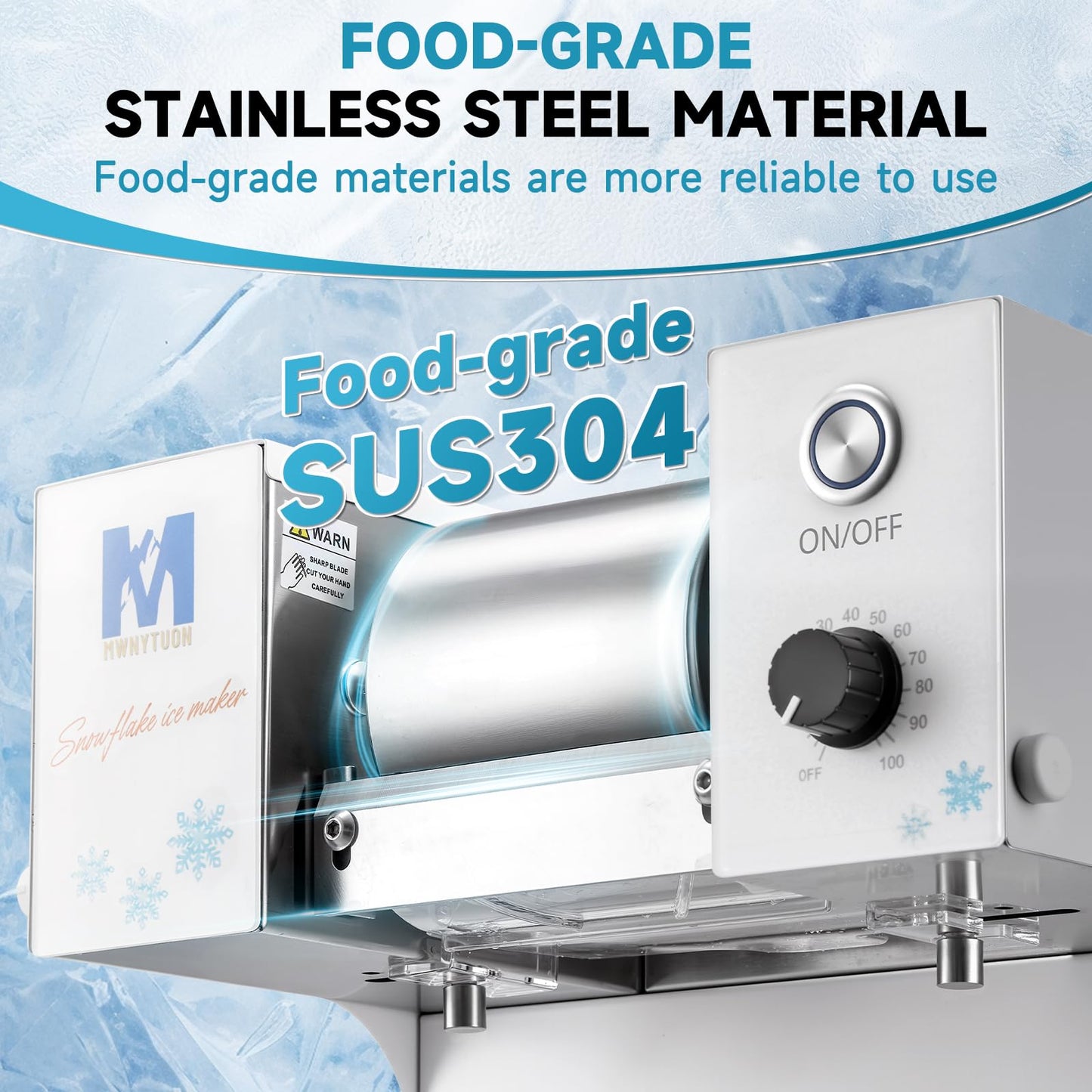 MWNYTUOH Snowflake Ice Machine,260W Shaved Ice Machine for Snowflake, Rapid Cooling, Food-Grade Stainless Steel Material, Snowflake Ice Maker for Kids/Homemade Ice Cream,Suitable for Party＆Homemade