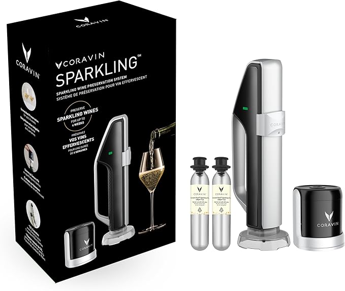 Coravin Sparkling Wine Preservation System - Preserve Wine for 4 Weeks - Wine Saver for Sparkling Wine - With Pure Sparkling CO2 Gas Capsules - For Champagne and Other Sparkling Wines
