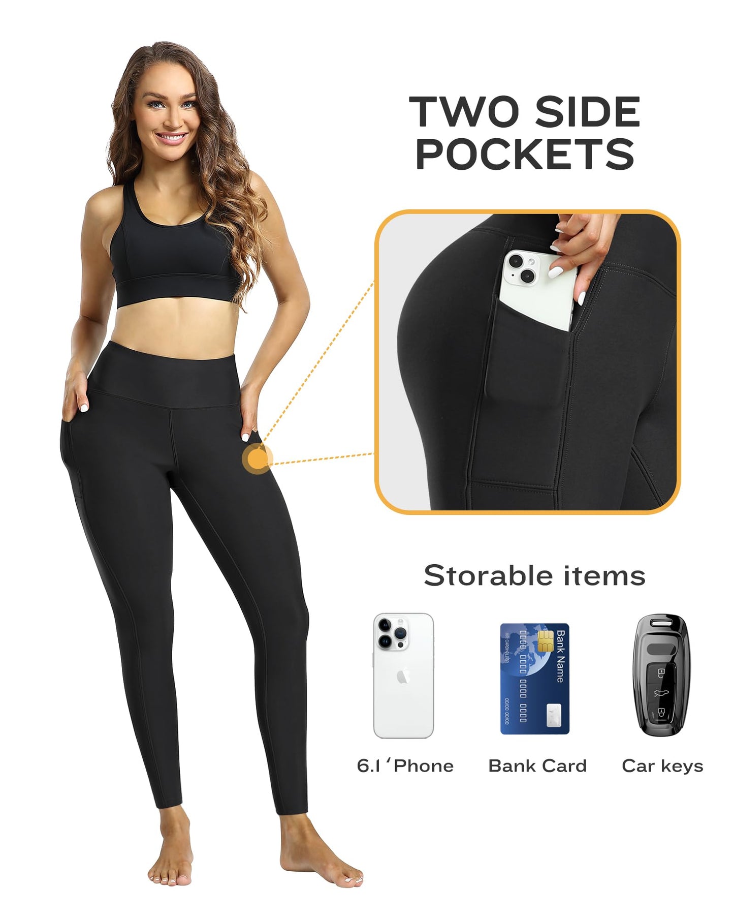 CHRLEISURE Fleece Lined Leggings Women with Pockets - Sherpa Winter Warm Thermal Thick Tights High Waisted Yoga Pants(AMZ059, Black, XL)