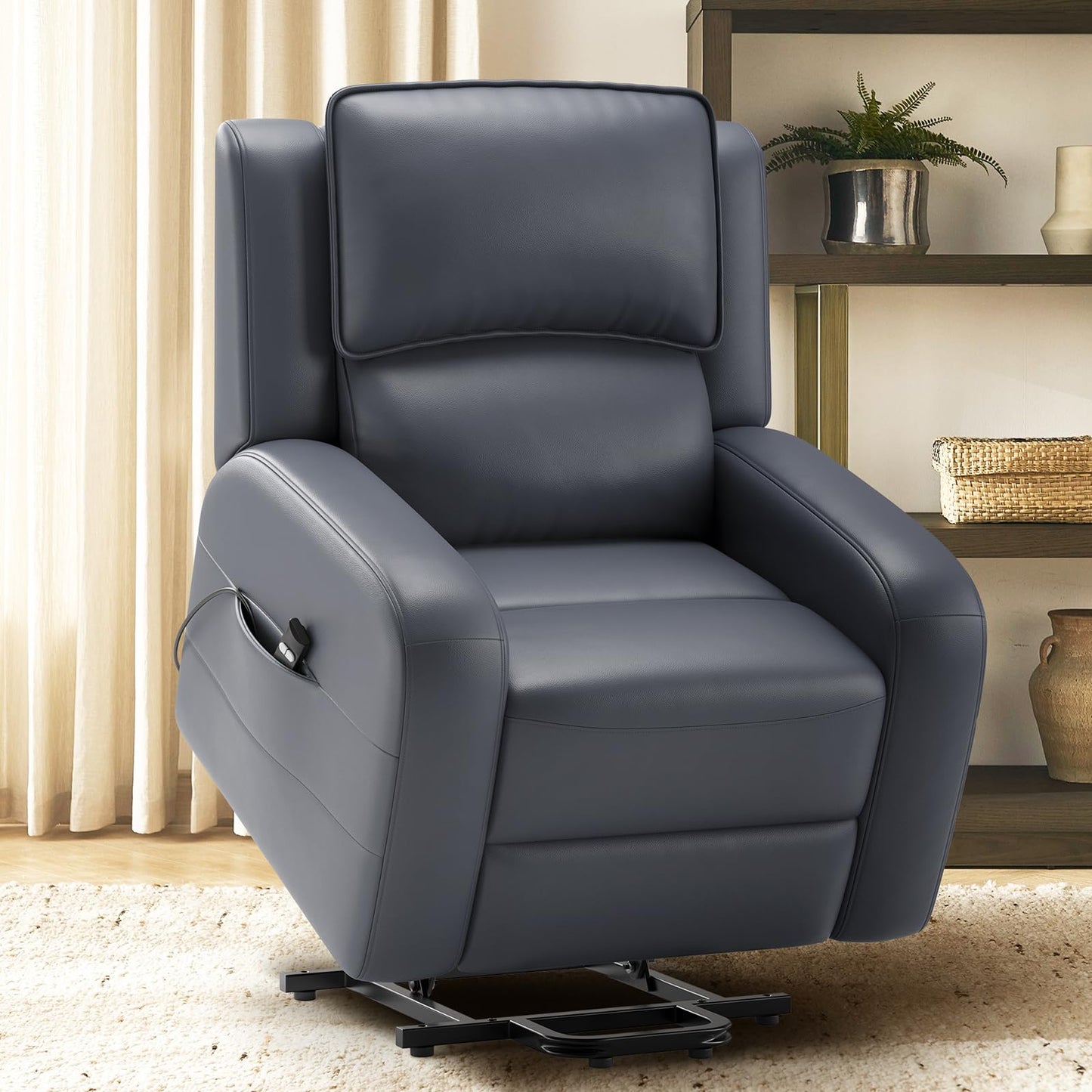 COLAMY Power Lift Recliner Chair for Elderly – Electric Leather Recliner with Remote Control, Ergonomic Backrest, Spacious Seat, Side Pocket & 2-Button Operation, 300lbs Capacity (Grey)