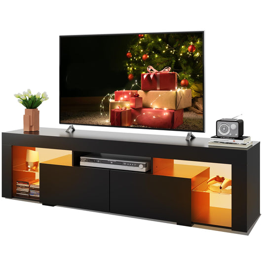 WLIVE 63 Inch TV Stand, LED Entertainment Center for 60 to 70 Inch TV, Modern TV Console with 2 Drawers, TV Stands for Living Room, Black