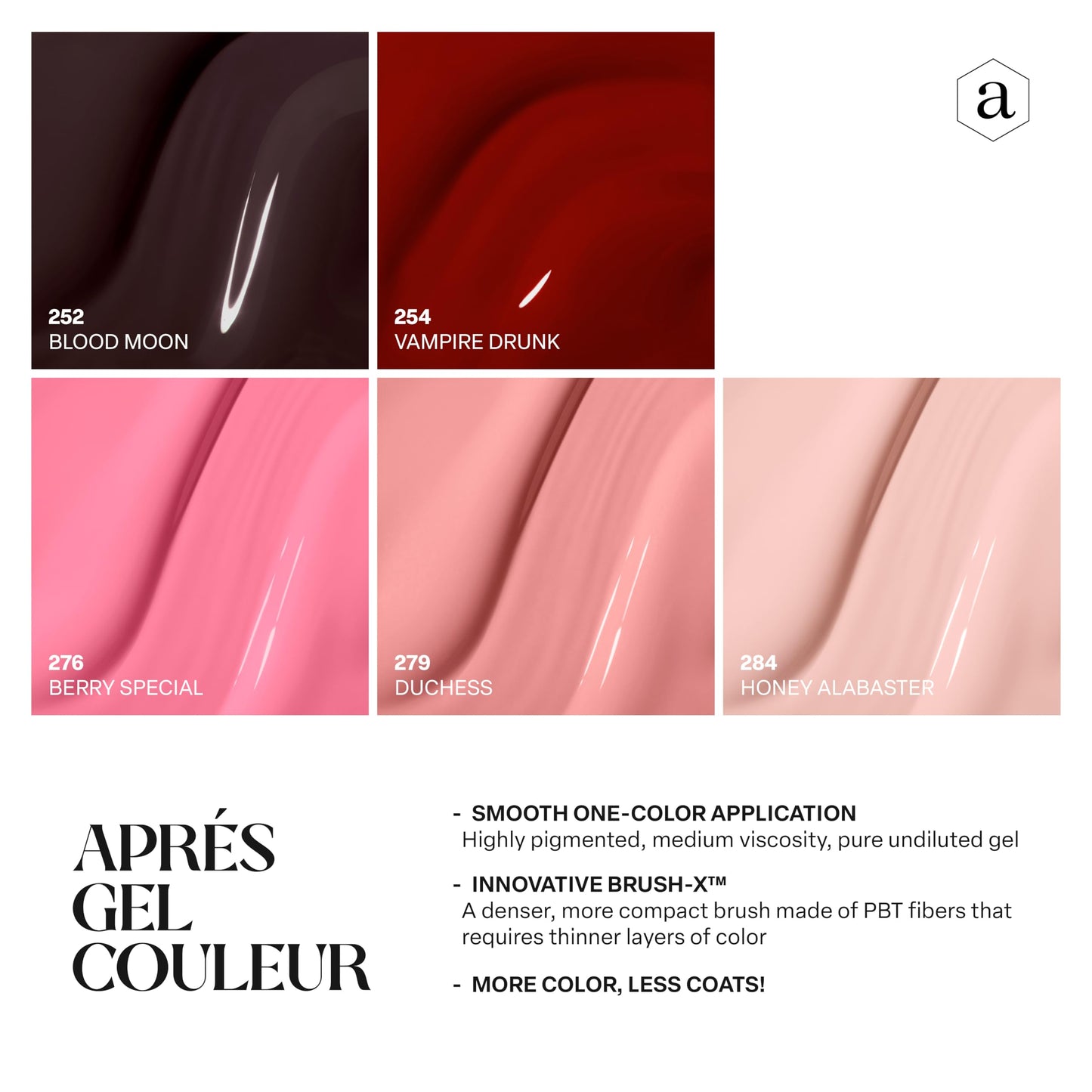 Apres Gel Couleur Combo Set, 5 Color Gel Nail Polish, Bright Nude Pastel Colors with Brush-X Nail Art Brush, 2024 Edition (Set 1)