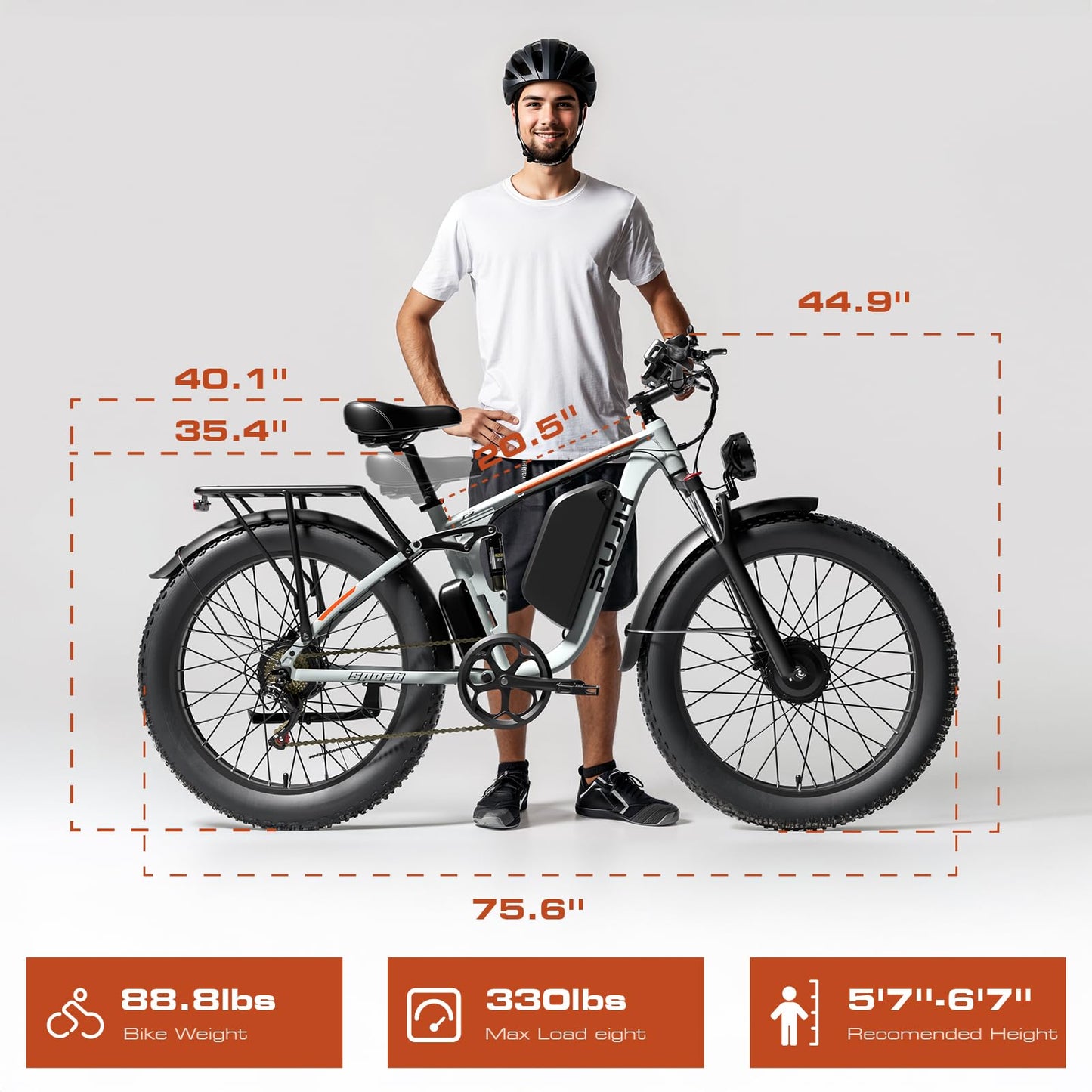 PUJH 3000W Dual Motors Electric Bike for Adults, 52V 25Ah 26" Fat Tire Fast 36 mph up to 100 Miles Full Suspension Hydraulic Brake Class 3 AWD Off Road Mountain Hunting Ebike