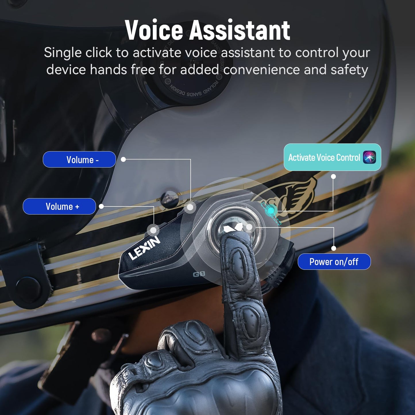 LEXIN G1 Motorcycle Bluetooth Headset, Helmet Speakers with 2 Type Mics, Hands-Free Call/Music/GPS, IP67 Waterproof Motorcycle Headphones with HD Stereo Loud Sound, 4 Color Faceplates, Singe Use