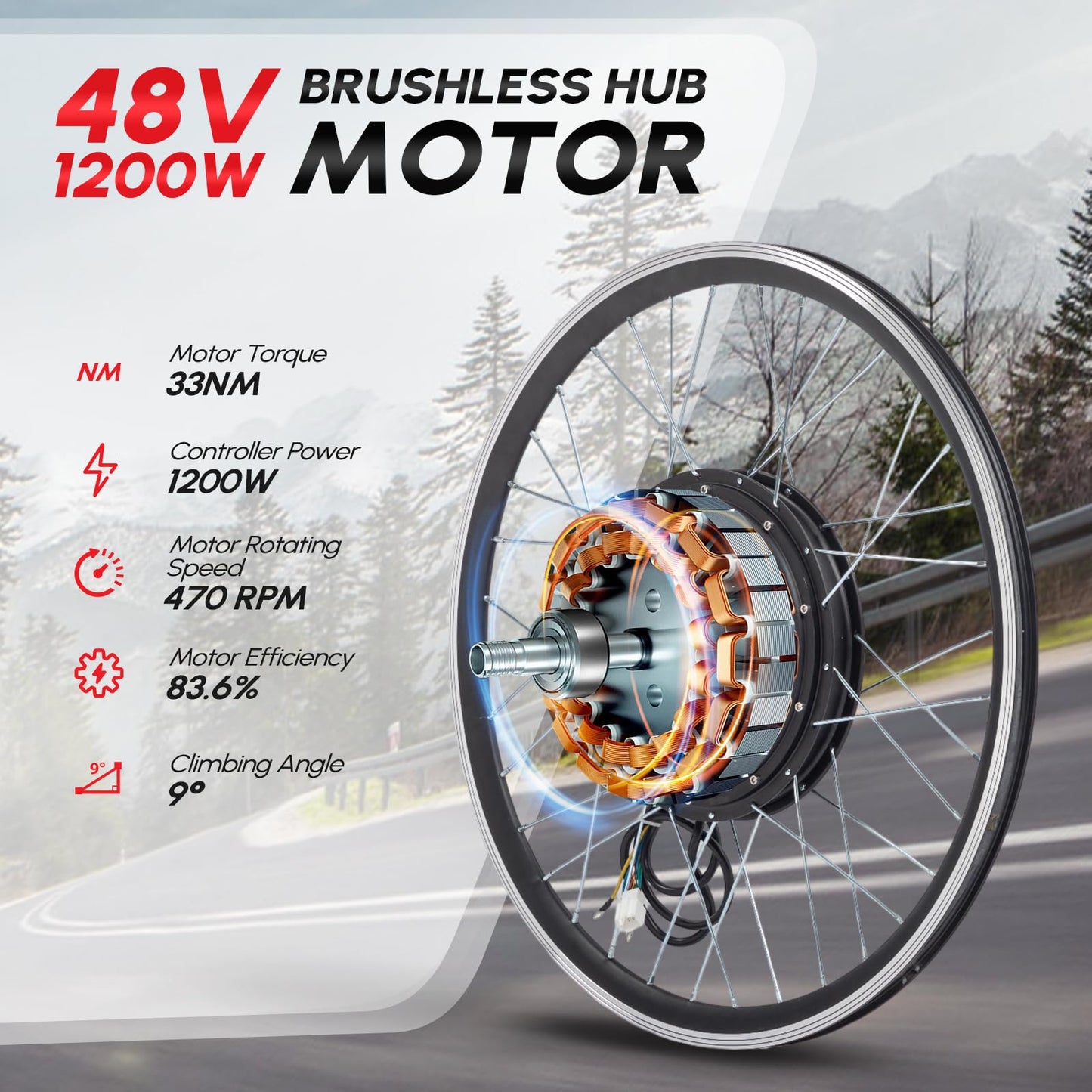 PEXMOR Electric Bike Conversion Kit, 48V 1200W E-Bike Conversion Kit, 26" Rear Wheel Ebike Hub Motor Kit Upgrade 3 Mode Controller w/PAS/LCD Display/Twist Throttle Electric Bicycle Ebike Kit