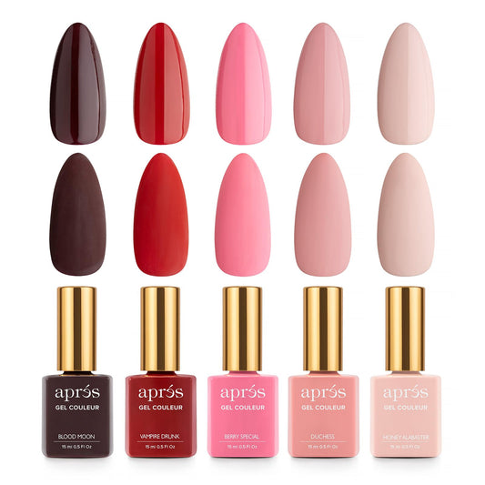 Apres Gel Couleur Combo Set, 5 Color Gel Nail Polish, Bright Nude Pastel Colors with Brush-X Nail Art Brush, 2024 Edition (Set 1)