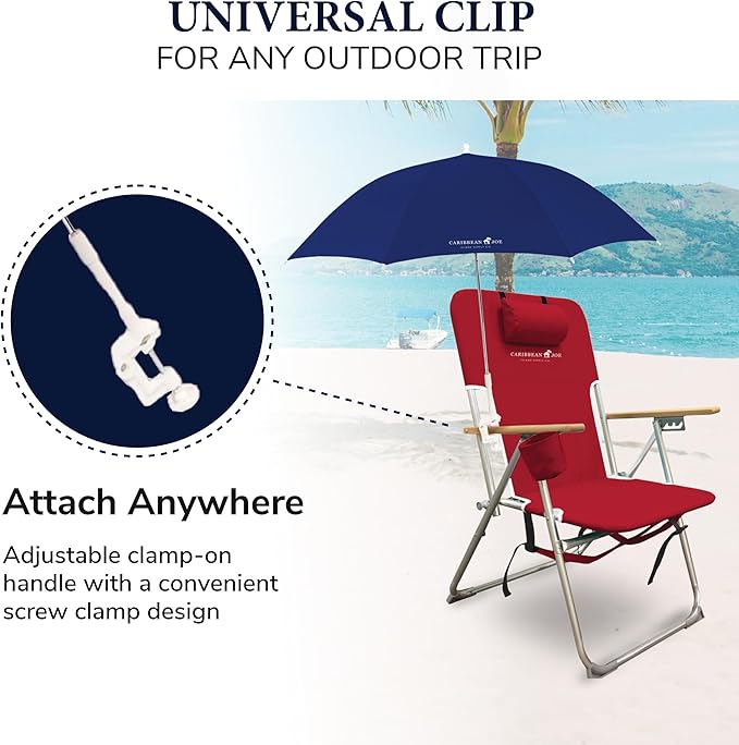 Caribbean Joe Beach Umbrella for Chair, Adjustable and Universal Clamp On Beach Umbrella with UV Protection, 48 Inch Arc
