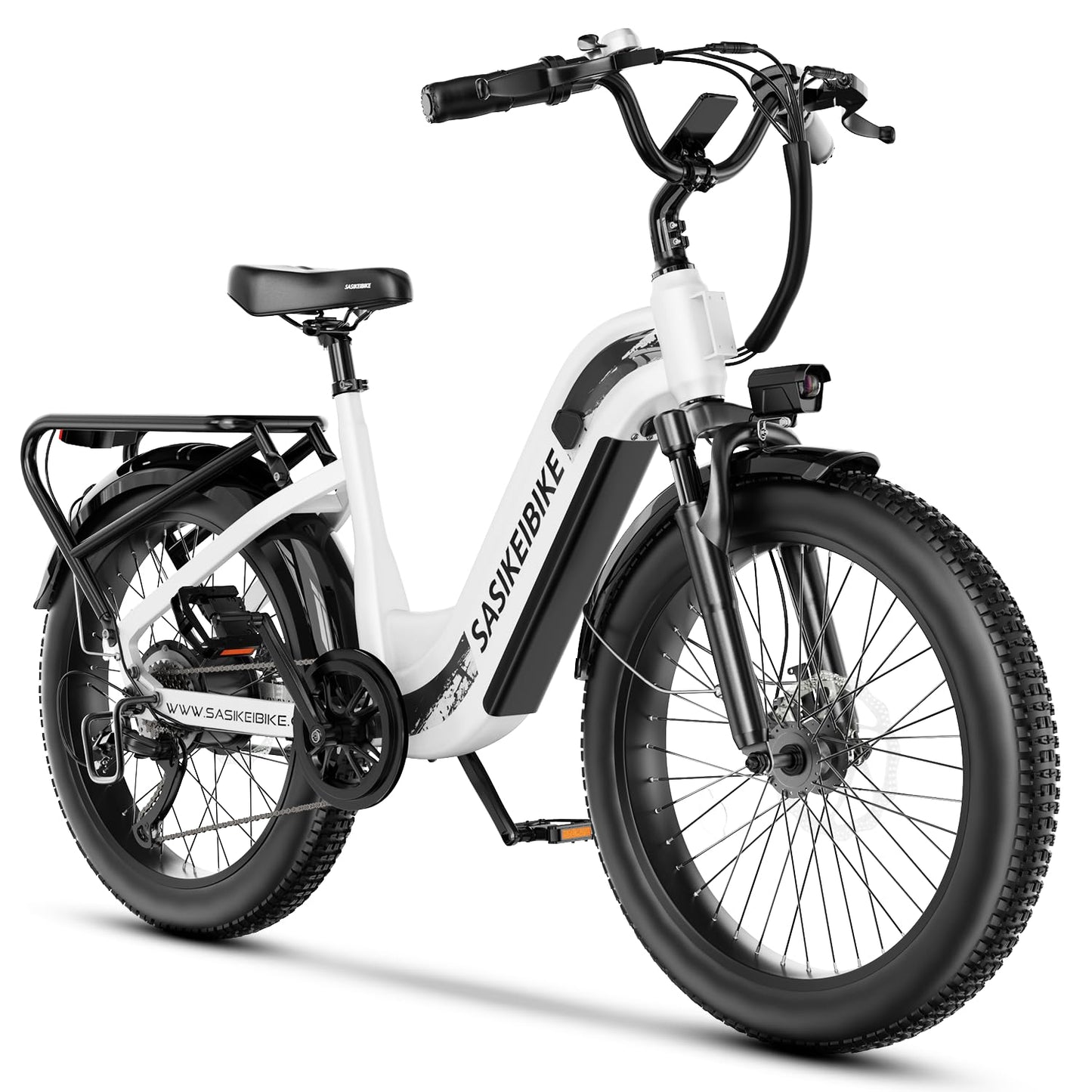 SASIKEIBIKE 1500W Motor Peak Electric Bike for Adults and Teenagers, 48V 20AH Removable Battery Step Thru EBike, 30+MPH, 80 Miles Max Range, 24" Fat Tire Adult Electric Bicycles for 7 Speed