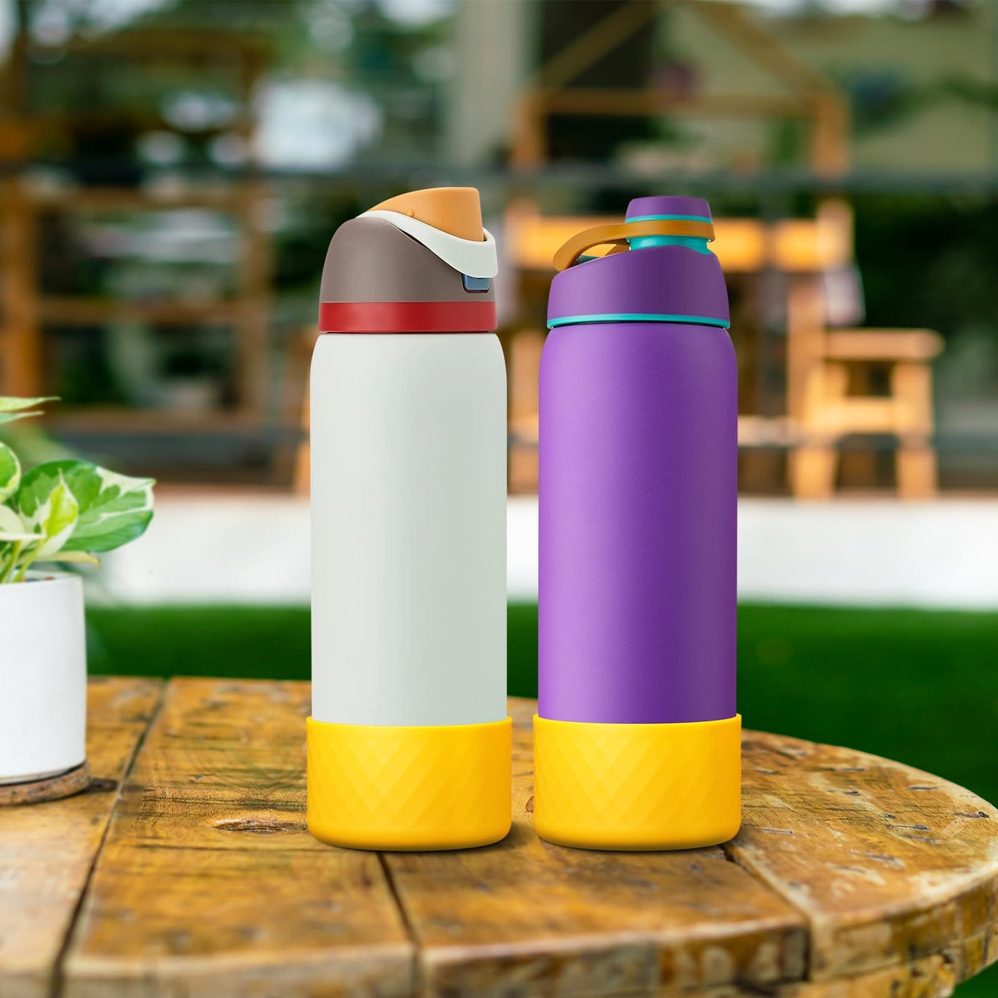 Alwenid 2PCS Silicone Water Bottle Boot for Owala 40 Oz, Anti-Slip Protective Sleeve Bottom Bumper Protector for FreeSip, Twist, and Flip Stainless Steel Water Bottles (Yellow)