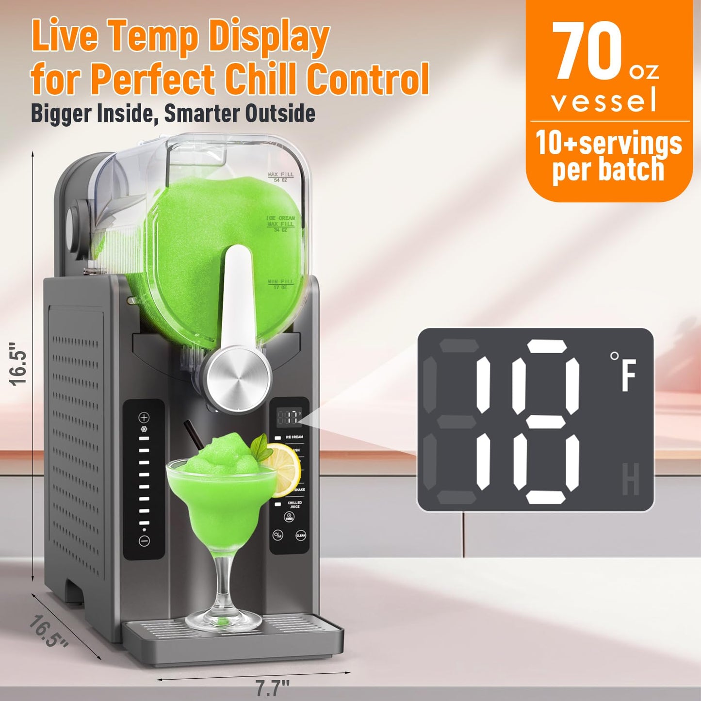 Slushie Machine for Home - No Ice Needed Slushy Maker, Fast 5-Min Freeze, Auto-Clean, 6 Preset Modes | Frozen Margaritas, Cocktails, Smoothies, Frappés, Ice Cream