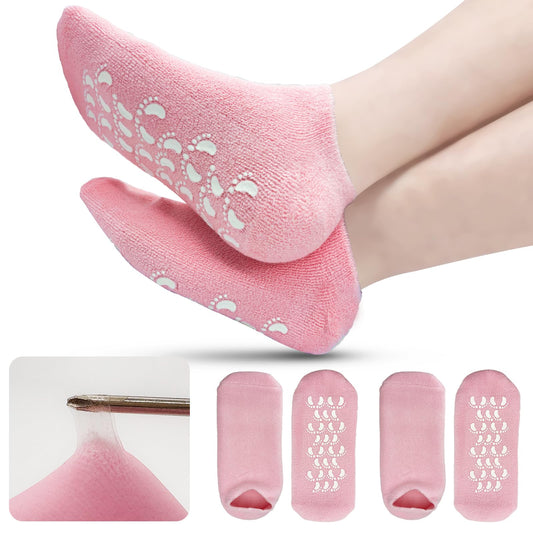 Aluroice 10" Large Silicone Moisturizing Socks for Women - 2Pairs Soft Gel Foot Moisturizing Socks for Dry Cracked Feet