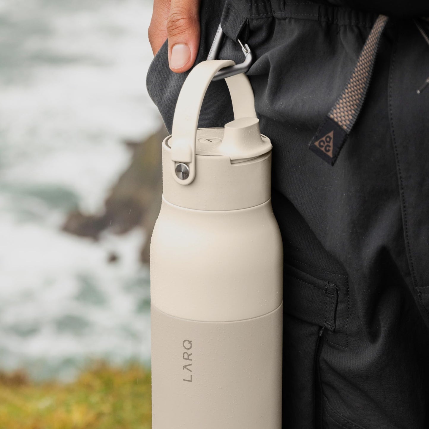 LARQ Bottle PureVis 2 23 oz - UV Water Purifier with Self-Cleaning, App Hydration Tracking, Filter Straw, Detachable Handle, Double-Wall Insulated, Mojave Dune