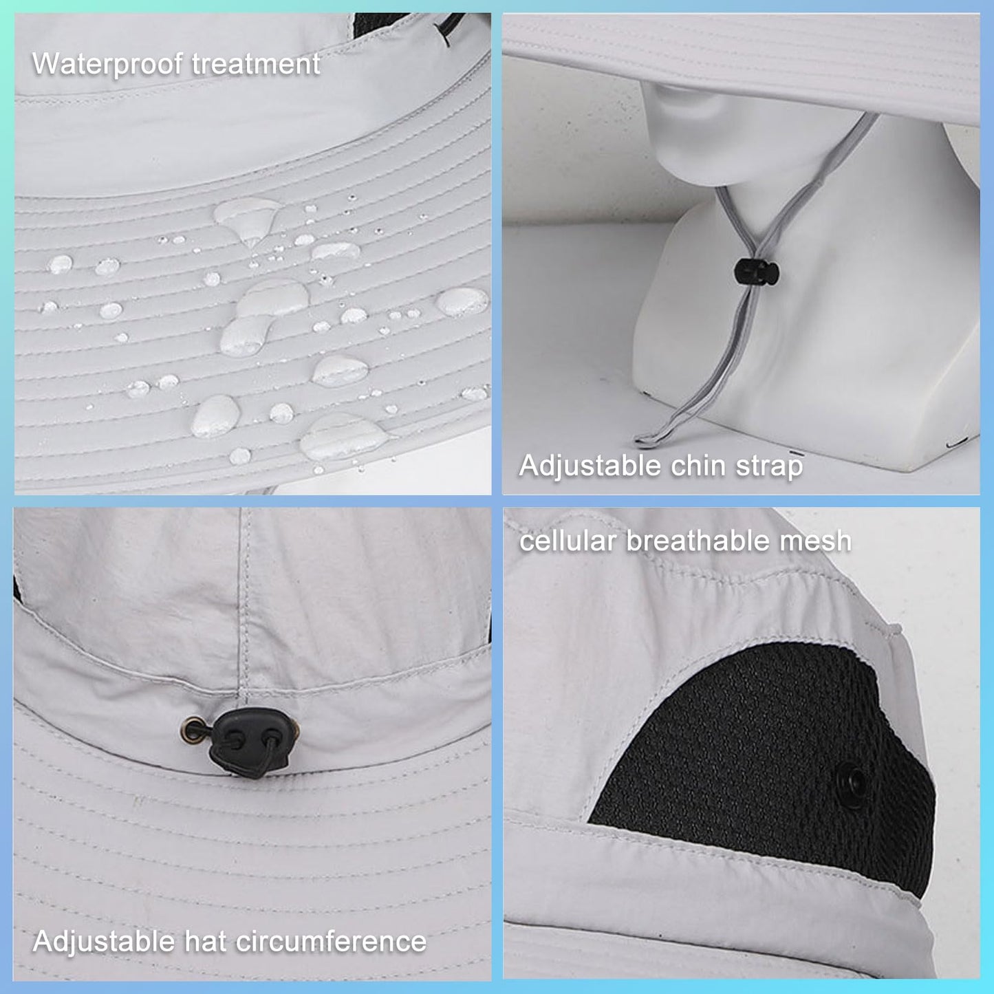 Men Sun Hat with 2 Solar Fan UPF 50+ Fishing Hats Wide Brim UV Protection Sun Hat for Beach Garden Outdoor Sports, USB Charging,Dark gray,One Size