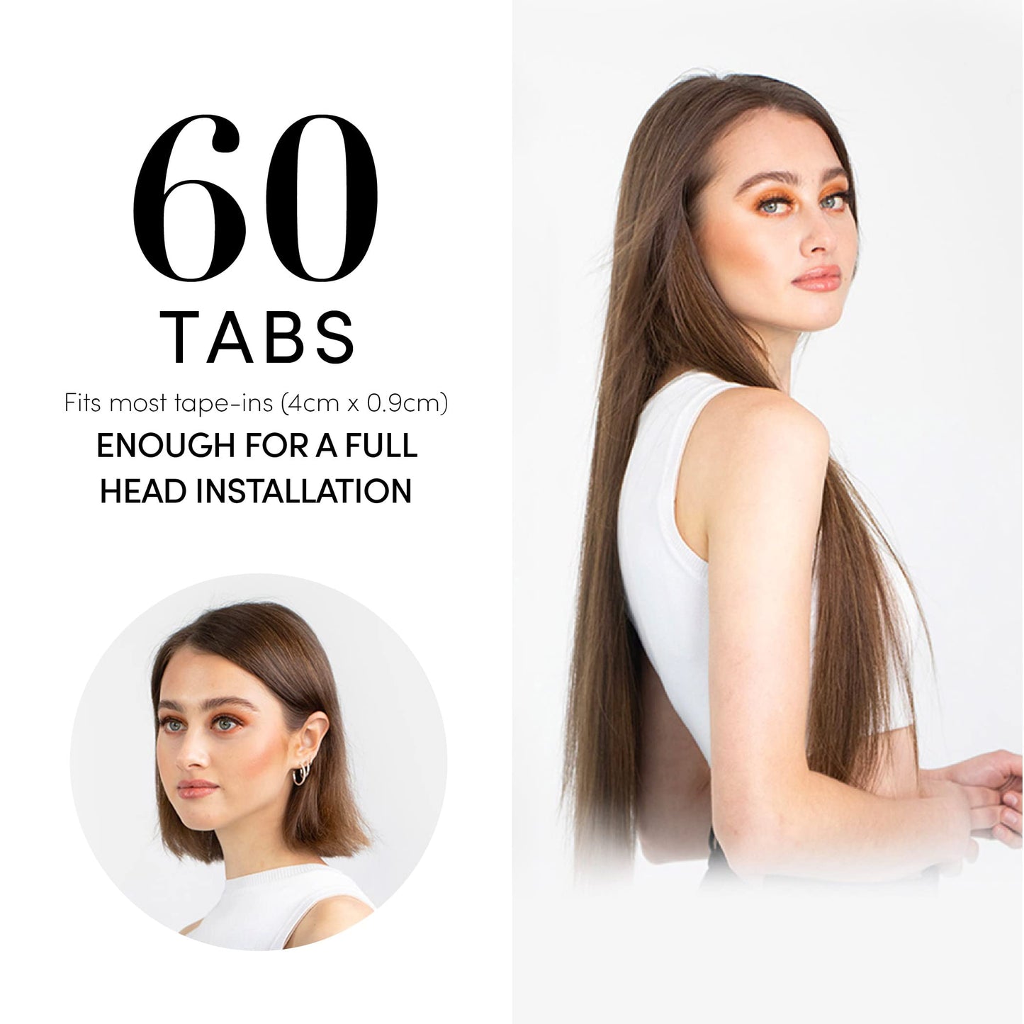 Single Sided Tape-In Extension Tape by The Hair Shop-Professional Strong No Residue Bonding Single-Sided Replacement Tape for 100% Remy Human Hair Extensions, 60 Tabs (4 cm x 0.9 cm) (Beige)