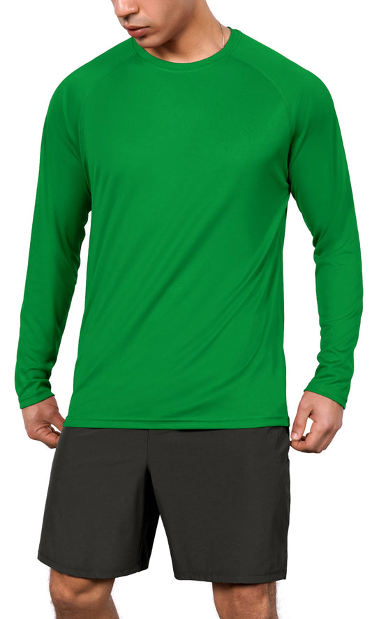 ODODOS Men's Quick Dry Long Sleeve Shirts UPF 50+ Sun Protection SPF Athletic Tops Workout Fishing T-Shirts, Green, Large