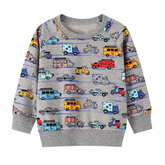 Akyzic Boy Dinosaur Sweatshirts Toddler Long Sleeve Cotton Pullover Cartoon T-Shirts Sport Top Tee For Kids 2-7T car-8072-100/3t