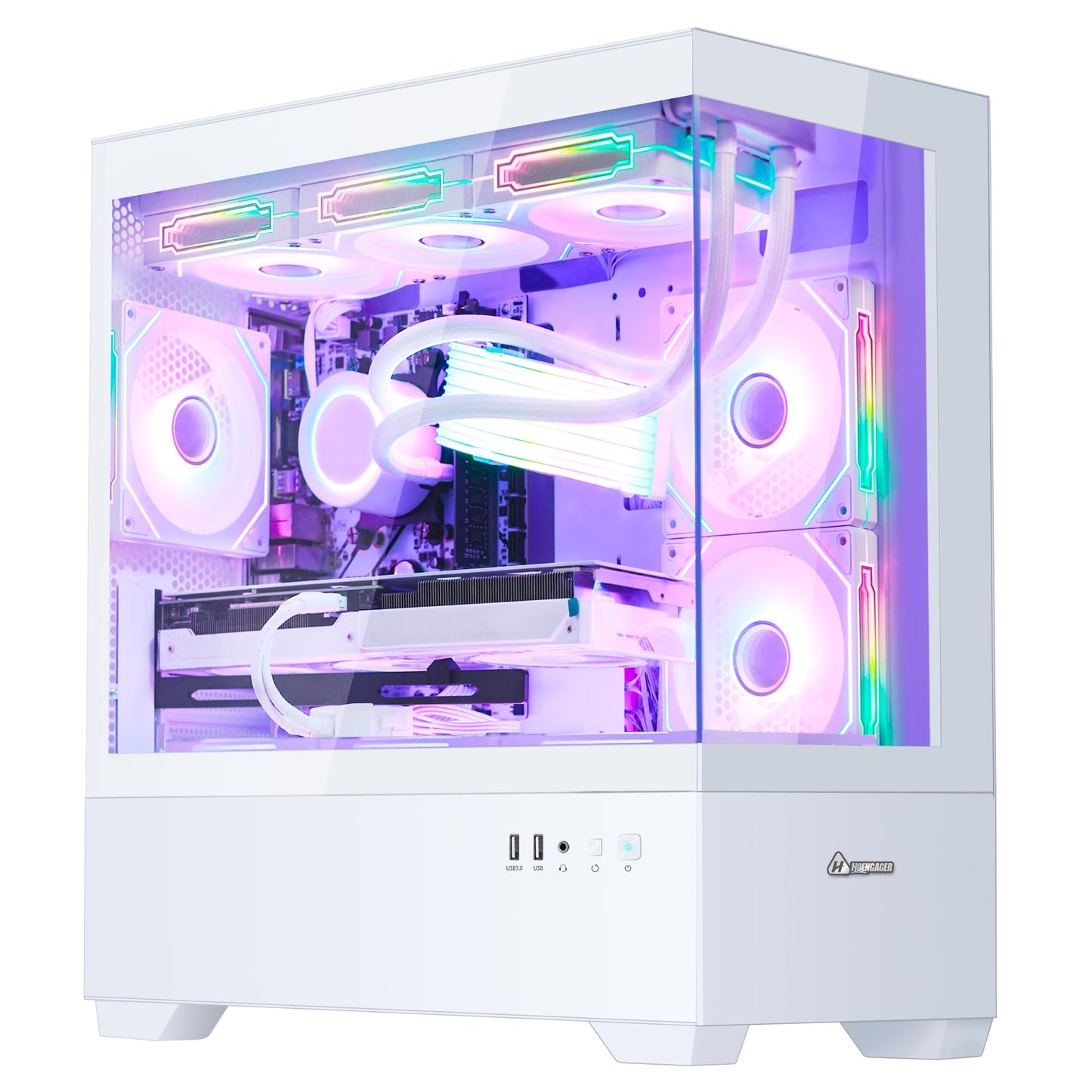 HOENGAGER Superview Gaming PC Desktop Computer - AMD Ryzen 7 5700X 3.4 GHz 8 Core, RTX 4060 8G, 32GB DDR4 RAM 3200, 1TB M.2 PCIE SSD, 650W PSU, 360mm AIO, 11AC Wi-Fi, Windows 11 Pro 64-bit, White