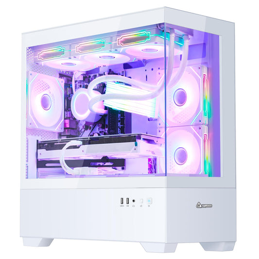 HOENGAGER Superview Gaming PC Desktop Computer - AMD Ryzen 7 5700X 3.4 GHz 8 Core, RTX 4060 8G, 32GB DDR4 RAM 3200, 1TB M.2 PCIE SSD, 650W PSU, 360mm AIO, 11AC Wi-Fi, Windows 11 Pro 64-bit, White