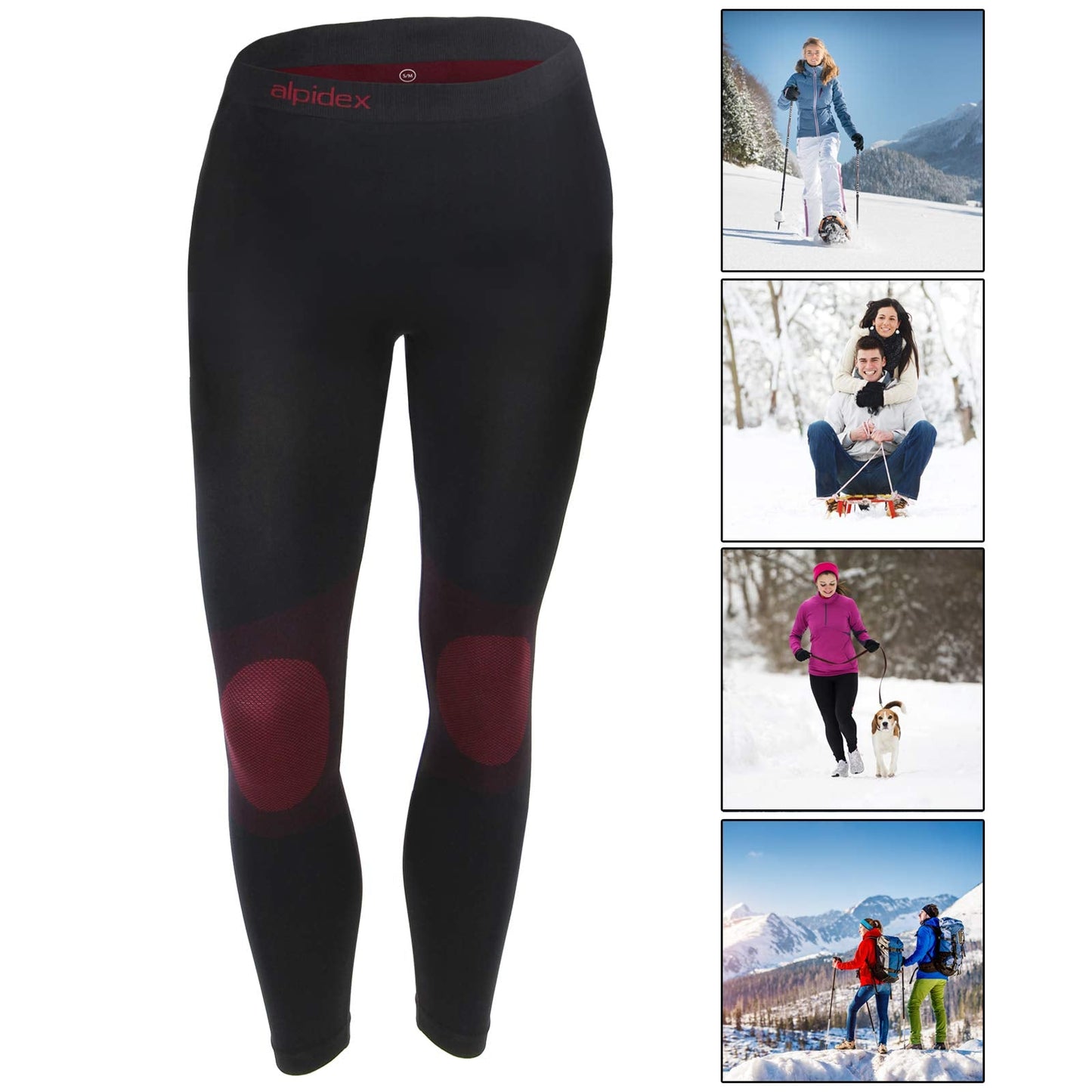 ALPIDEX Functional Wear Thermal Underwear Woman Ski Breathable Quick Drying Clothing Warm Base Layer Ladies Cold Weather Set Long Johns Top Bottom, Size:2XL/3XL, Colour:Black-Red