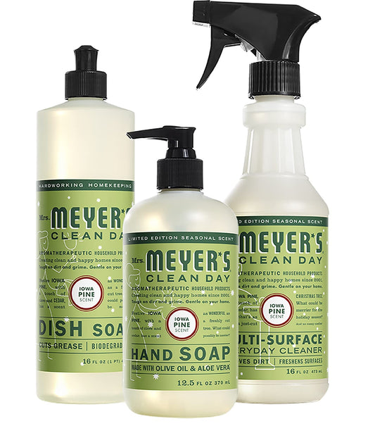 Mrs. Meyer's Kitchen Set, Dish Soap, Hand Soap, and Multi-Surface Cleaner, 3 CT (Peppermint)