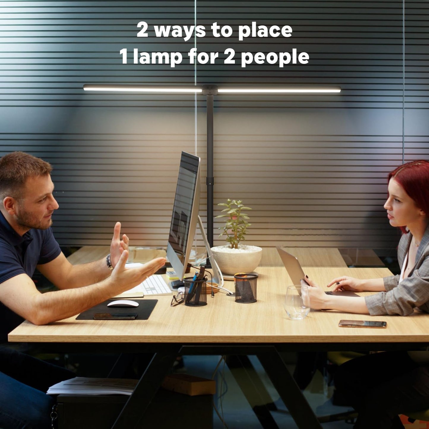 APMIEK LED Desk Lamp for Home Office, Remote Control Computer Desk Light Bright Table Lamp for Study Dimmable Desktop Lighting with Clamp Adjustable Gooseneck, Double Head, 24W, Black