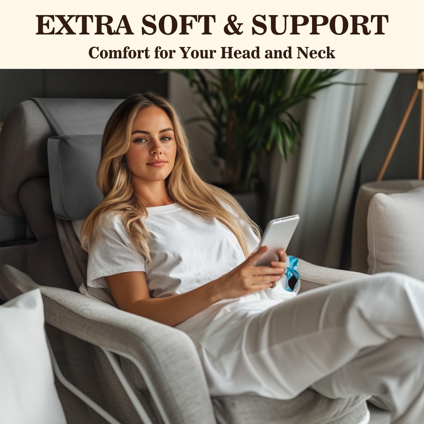AHUAWA Recliner Headrest Pillow, Adjustable Neck & Head Support Pillow, Soft Velvet Non-Slip Headrest for Recliner, Couch, Chair, Sofa