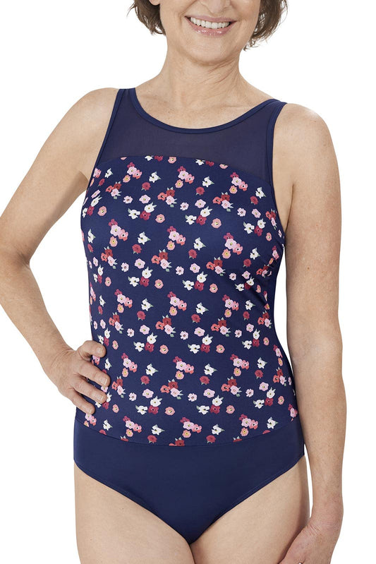 Amoena Women's Standard Elba Half Bodice High-Neckline Swimsuit, Navy