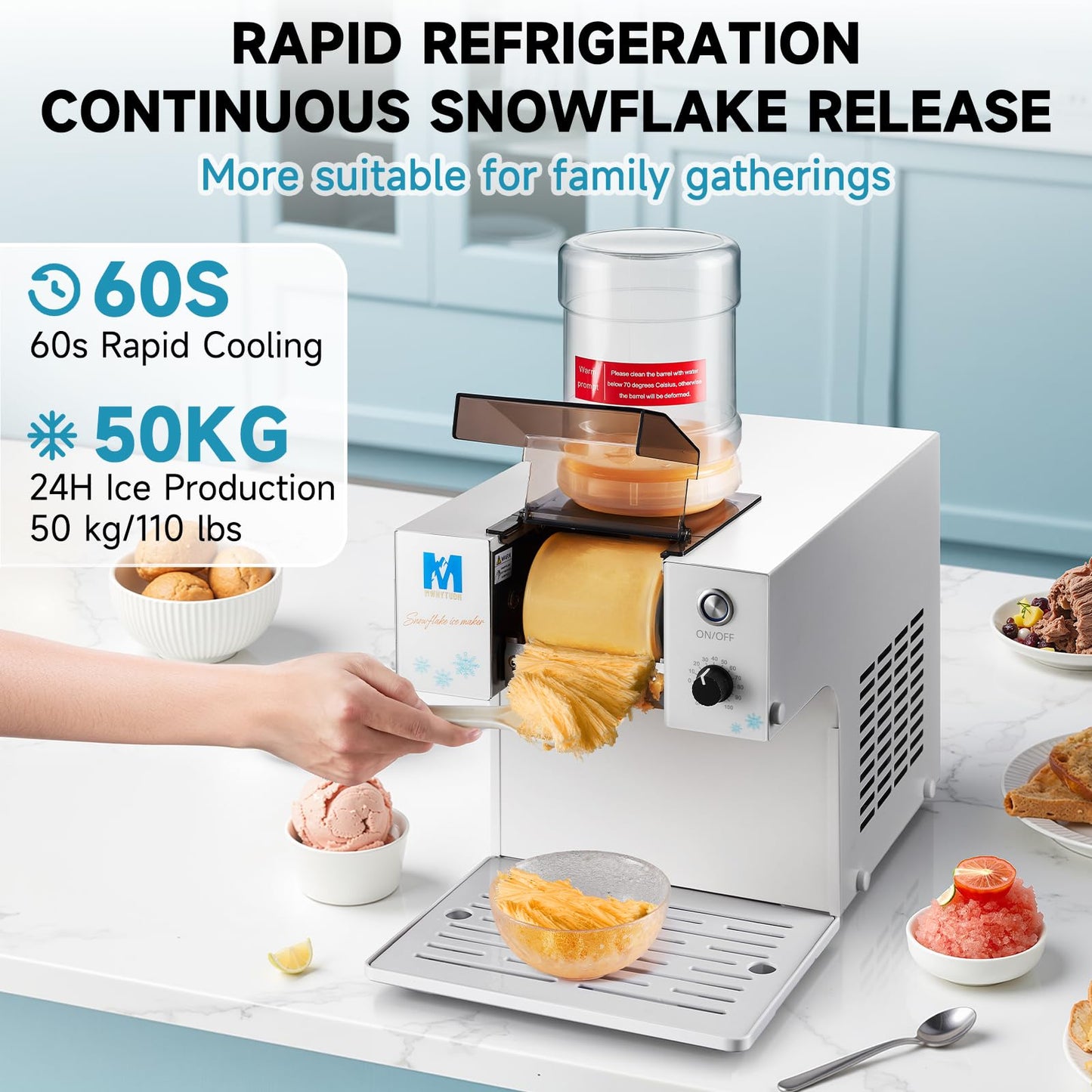 MWNYTUOH Snowflake Ice Machine,260W Shaved Ice Machine for Snowflake, Rapid Cooling, Food-Grade Stainless Steel Material, Snowflake Ice Maker for Kids/Homemade Ice Cream,Suitable for Party＆Homemade