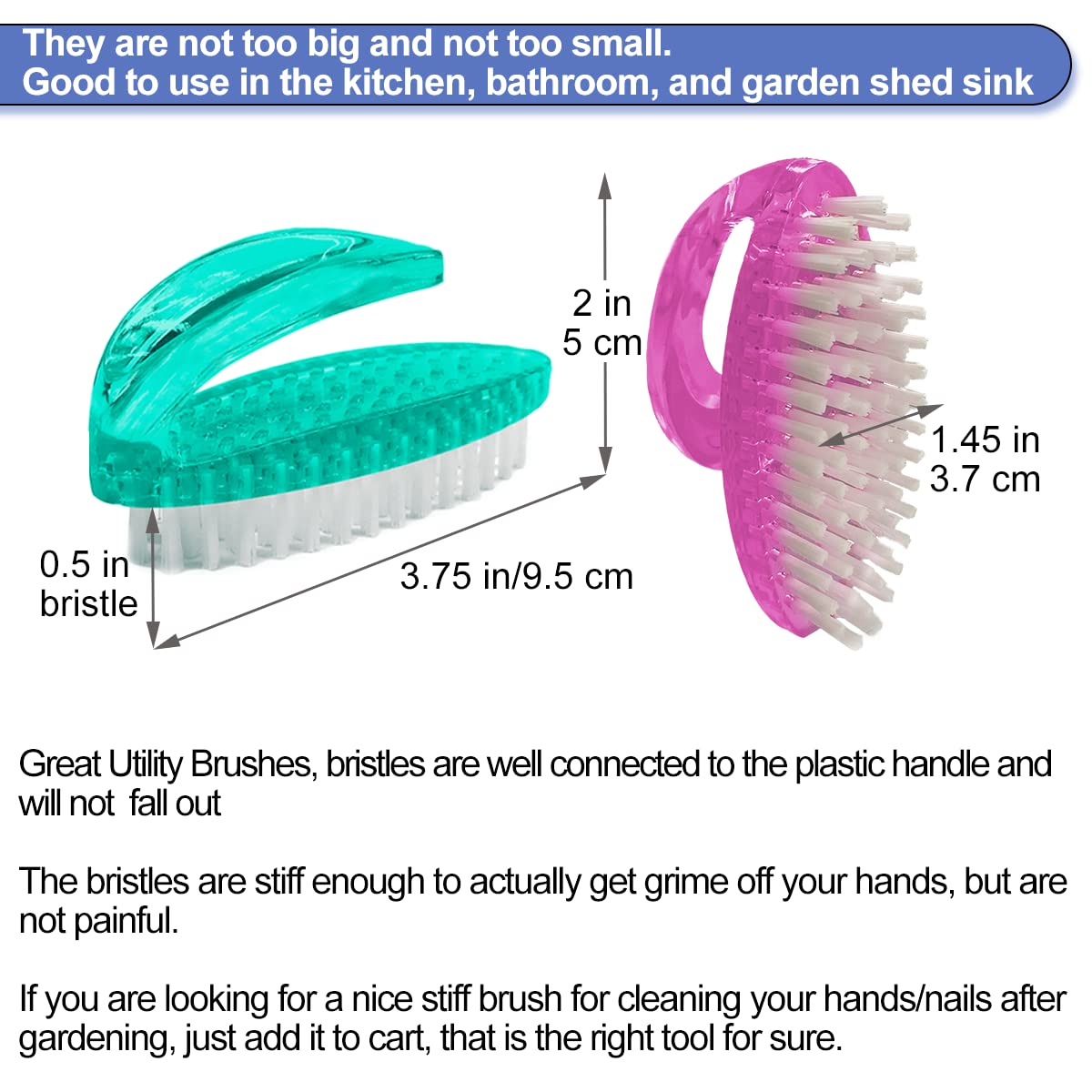 AMERWASH PLUS Handle Grip Nail Brush for Cleaning Fingernails Hands & Under Nails, Stiff Bristle Mechanic Scrub Brush Cleaner for Men Women, Pedicure Scrubbing Tool Kit (3 Pink + 3 Green)