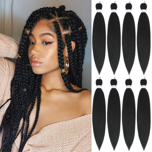 Alrence Pre Stretched Braiding Hair Long Braid 22 Inch 8 Packs Professional Braiding Hair Extensions Synthetic Crochet Twist Braids (22 Inch, 1B#)