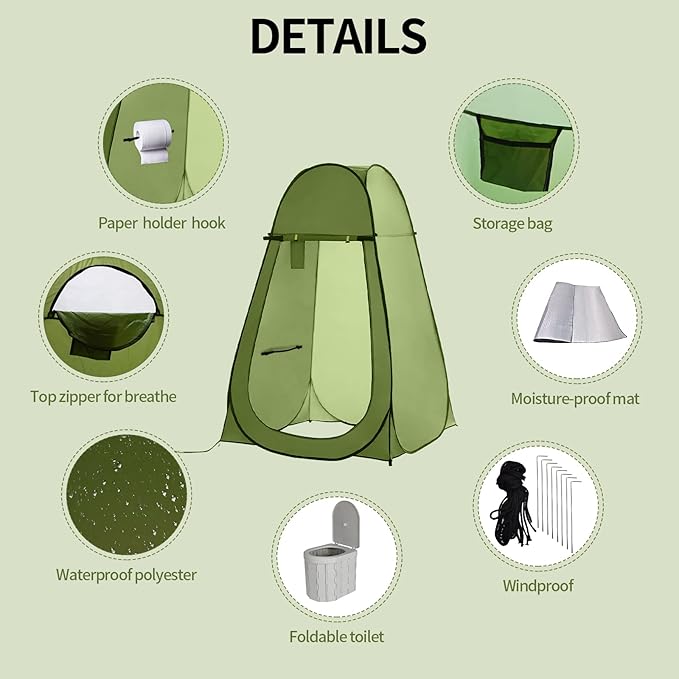 Portable Toilet and Privacy Tent for Adults, Pop Up Potty Tent Outdoor Portable Toilet for Camping with 15 Toilet Bags, Mat, Pop-up Tent for Toilet, Travel, Changing