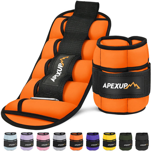 APEXUP Adjustable Ankle Weights for Women and Men, Modularized Leg Weight Straps for Yoga, Walking, Running, Aerobics, Gym (2-10 lbs, Orange)