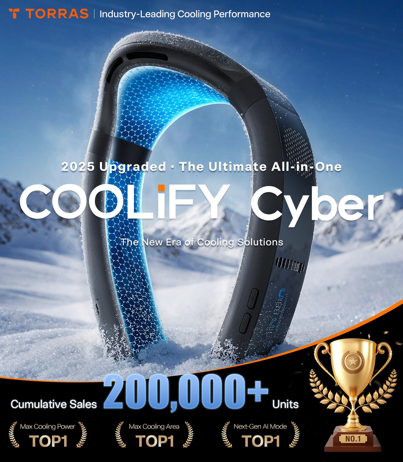 TORRAS 2025 Top Al Neck Fan Air Conditioner Coolify Cyber, Portable Neck Fans that Blow Cold Air【No.1 Coolest & 720° Immersive Cooling】 Personal AC Rechargeable for Outdoor/Indoor. Gifts for Dad/Mom