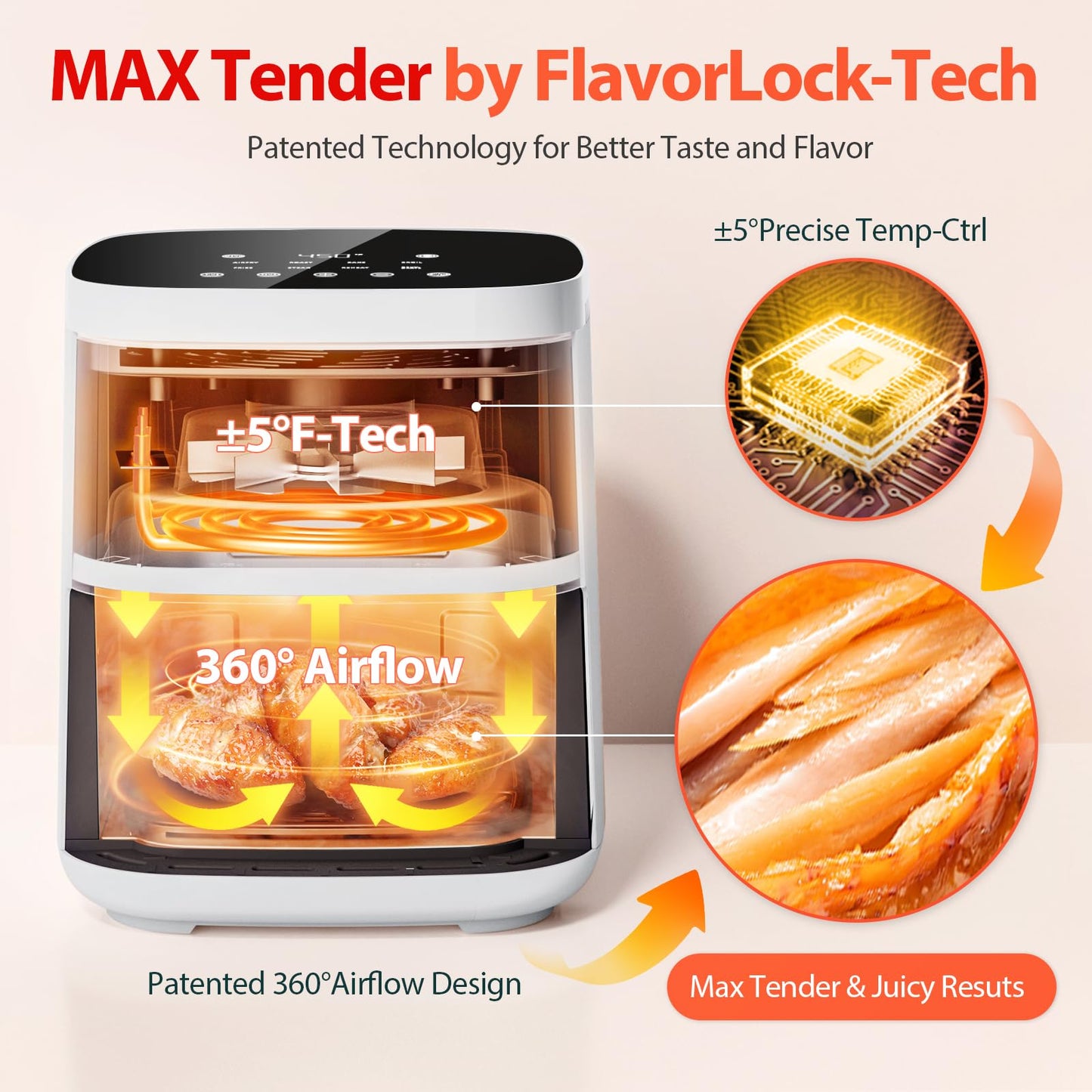Air Fryer, Beelicious 8-in-1 Smart Compact 4QT Air Fryers,Shake Reminder,450°F Digital Airfryer with Flavor-Lock Tech,Tempered Glass Display,Fit for 1-3 People, Bright White