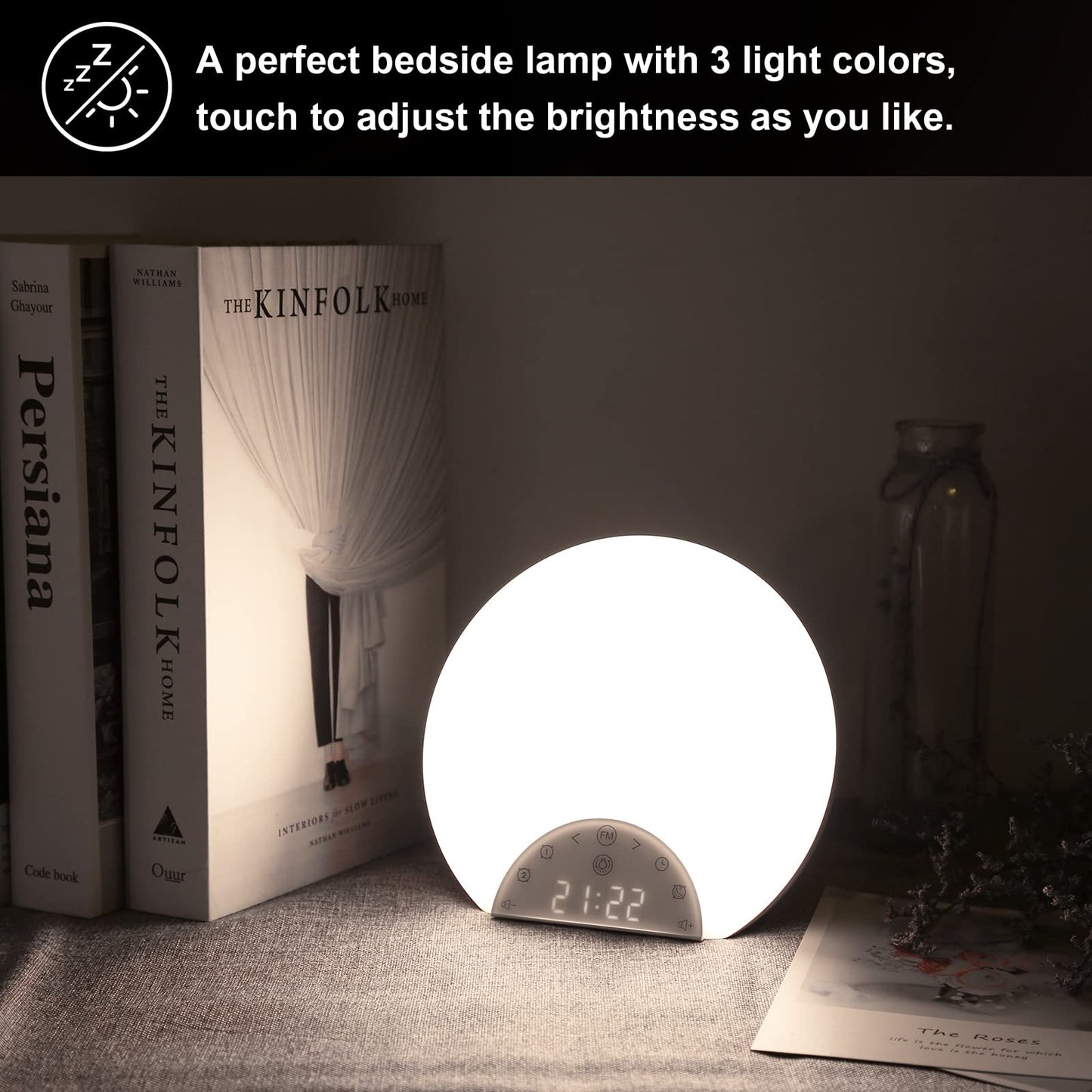 ANTDALIS Sunrise Alarm Clock Wake Up Light for Kids, Adults, Heavy Sleepers with Dual Alarms, Snooze, Sleep Aid with 7 Nature Sounds for Bedrooms with 8 Colors Night Light, FM Radio, Gift Ideas