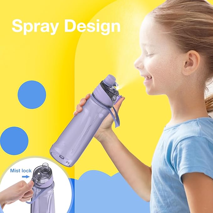 FEIJIAN Mist Water Bottle,22oz Sports Water Bottle with 2-IN-1 Mist & Sip Function, BPA-Free Plastic Water Bottles, Misting Water Bottle, Leakproof & Lightweight, Ideal for Fitness and Outdoor, Purple