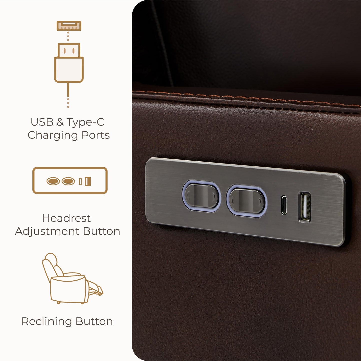 CHITA Genuine Leather Power Swivel Glider Rocker Recliner, FSC Certified Mid Century Modern Recliner Chair for Adults, Adjustable Power Headrest, for Nursery and Living Room, Cognac Brown