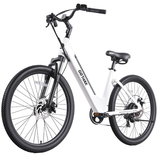 Gotrax Dolphin 26" Electric Bike, Max Range 30Miles(Pedal-assist1) & 20Mph Power by Peak 500W, 5 Pedal-Assist Levels & Front Suspension, 7-Speed&Boost Mode, City E-Bike for Adult White