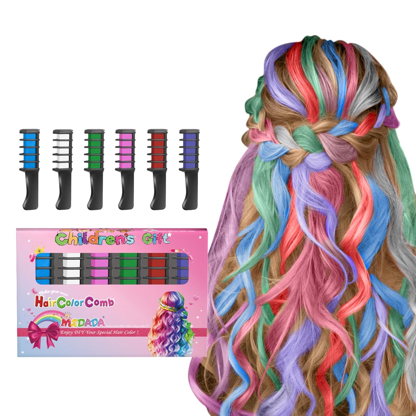 MSDADA New Hair Chalk Comb Temporary Hair Color Dye for Girls Kids with Light Color Hair, Washable Hair Chalk for Girls Age 4 5 6 7 8 9 10 Birthday Cosplay DIY, Easter Stocking Suffer