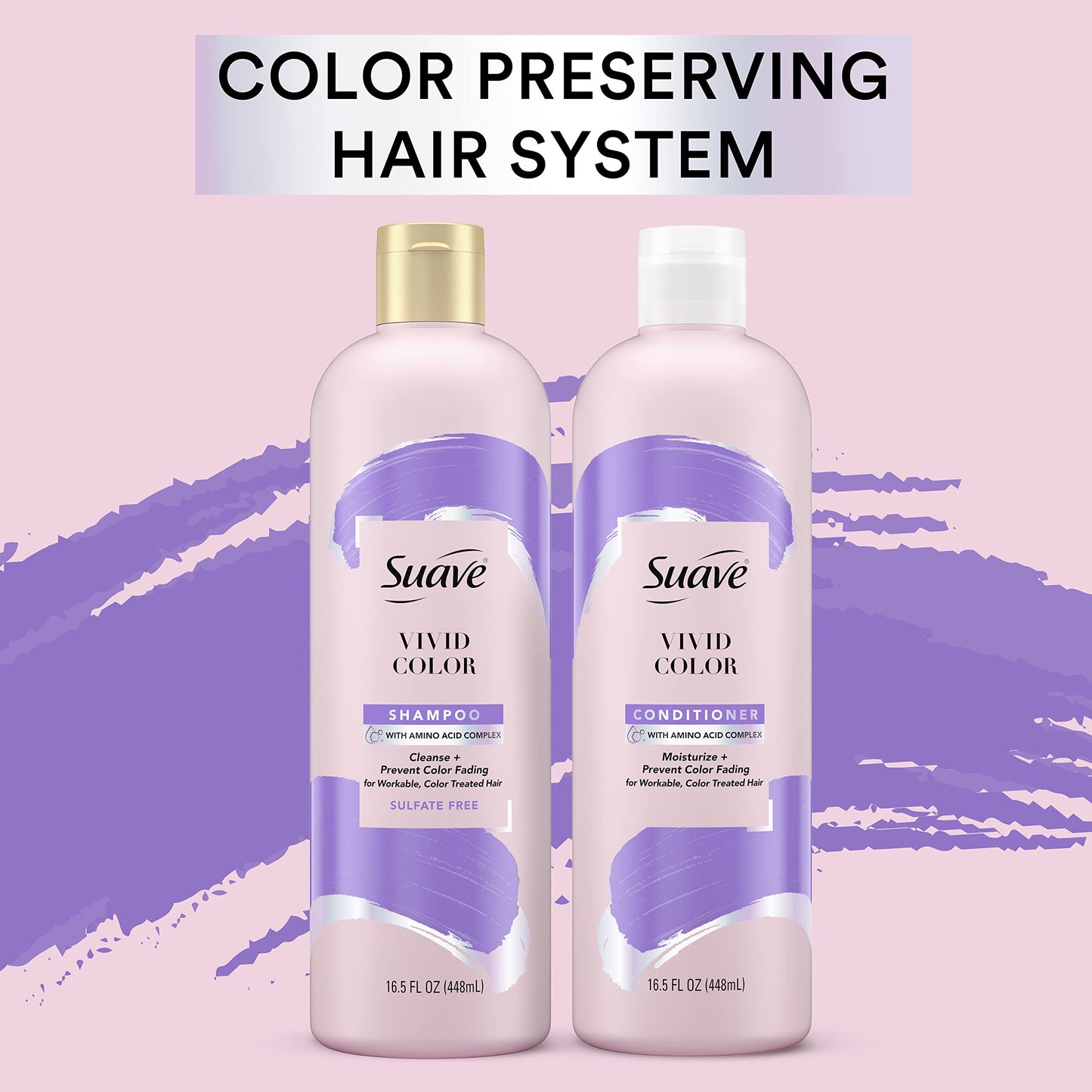 Suave Pink Shampoo For Color Treated Hair Vivid Color Sulfate Free Shampoo To Prevent Color Fade 16.5oz