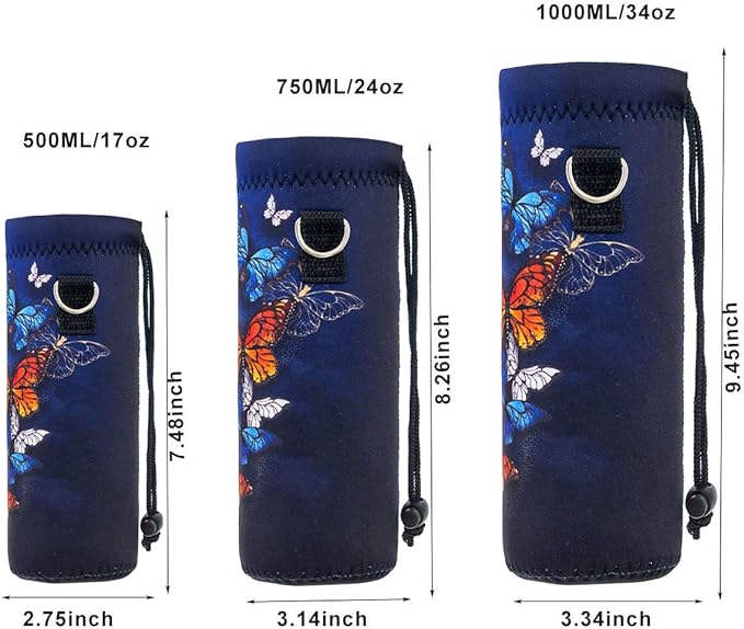 Water Bottle Sling Case Bag Carrier Holder - 500ML 750ML 1000ML Neoprene Water Bottle Sleeve Cooler Cover Pouch with Adjustable Shoulder Strap for Men Women Travel Camping Walking Hiking Running