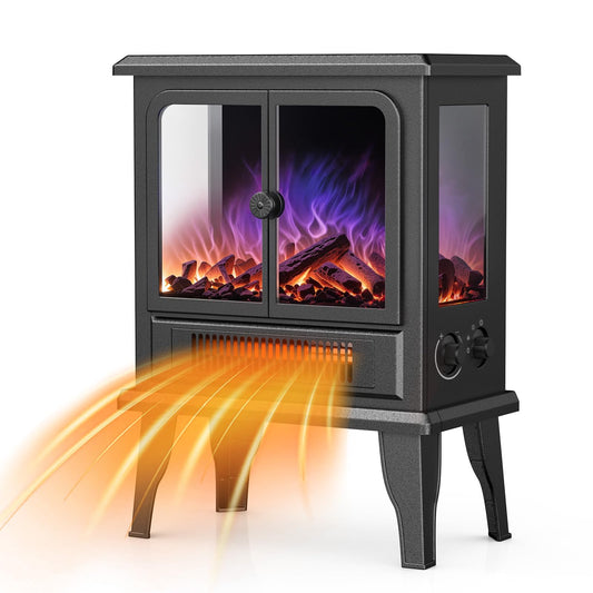 Air Choice Electric Fireplace Heater, 18.9" FreeStanding Fireplace Stove with 3D Flame, 750W/1500W Indoor Space Heater with Overheating Protection, Electric Heating for Living Room, Bedroom