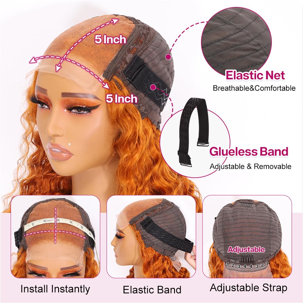 Ailwelia Ginger Deep Wave Wig Human Hair Bob 12Inch Curly Bob Wig 200% Density Ginger Bob Wig Human Hair 5x5 Hd Lace Closure Wigs Human Hair Glueless Wigs For Black Women