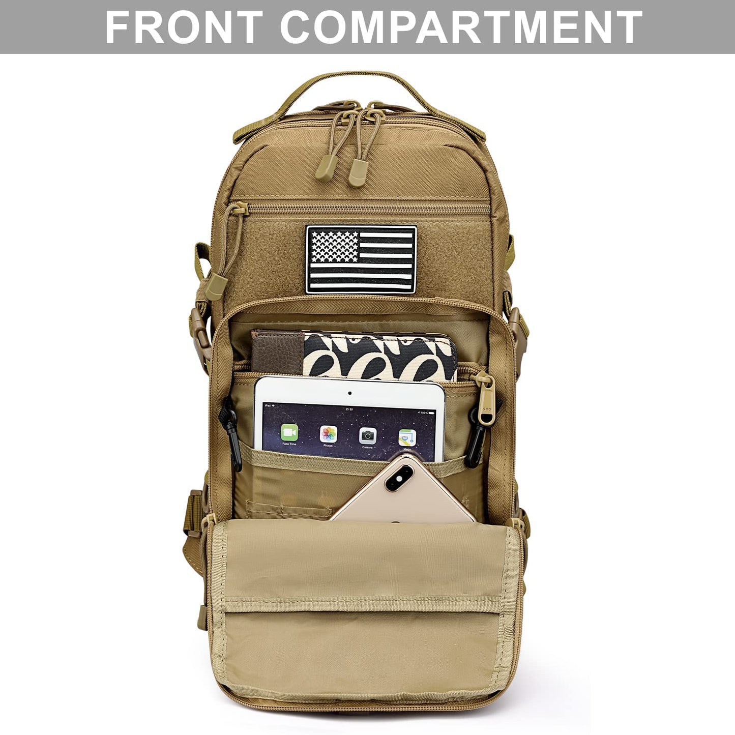 G4Free EDC Bag Tactical Sling Bag Backpack Molle Chest Shoulder Assault Pack Rectangular Outdoor Daypack(Khaki)