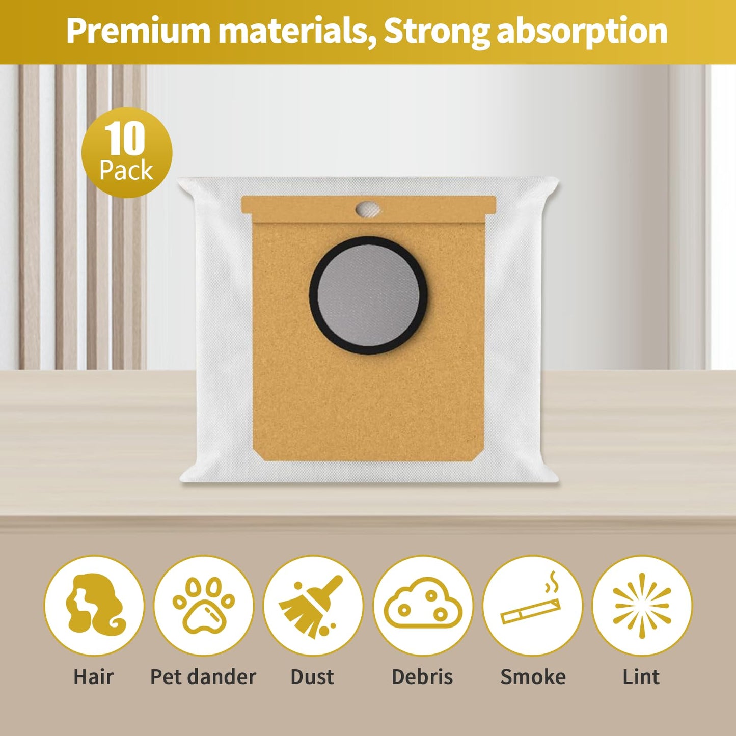 10 Pcs Dust Bag Replacement for Eufy L50, L60 Vacuum Cleaner Self-Empty Station,for Eufy L50SES/ L60 SES, Dust Bag for Conga Home 1000,8090 Ultra,9090AI, Haier H9 Plus Vacuum Cleaner