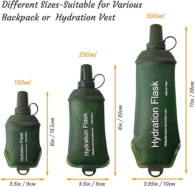 J.CARP 250ml Soft Flask Running Water Bottles, TPU Foldable Running Hydration Flask for Hydration Pack Cycling Hiking Climbing Outdoors Motorbike Green